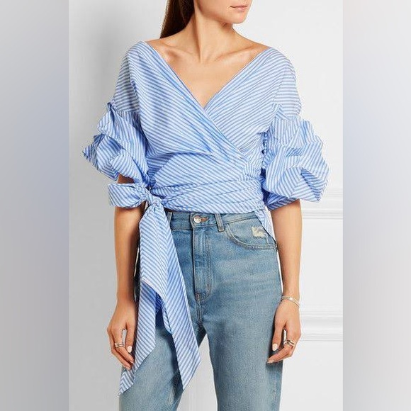 Johanna Ortiz Light Blue Gingham Blouse - Picture 1 of 6